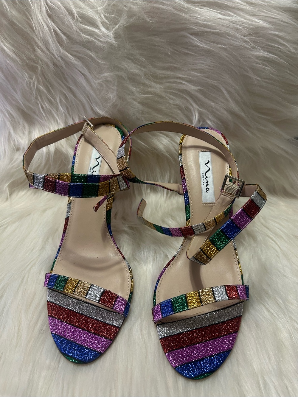 Nina Multicolor Glitter Striped Ankle-Strap Sandals